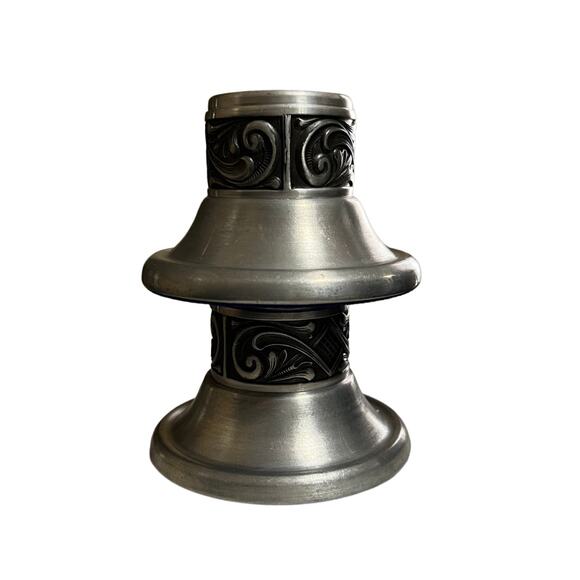 Set of Two Decorative Pewter Candle Holders - Picture 2 of 6